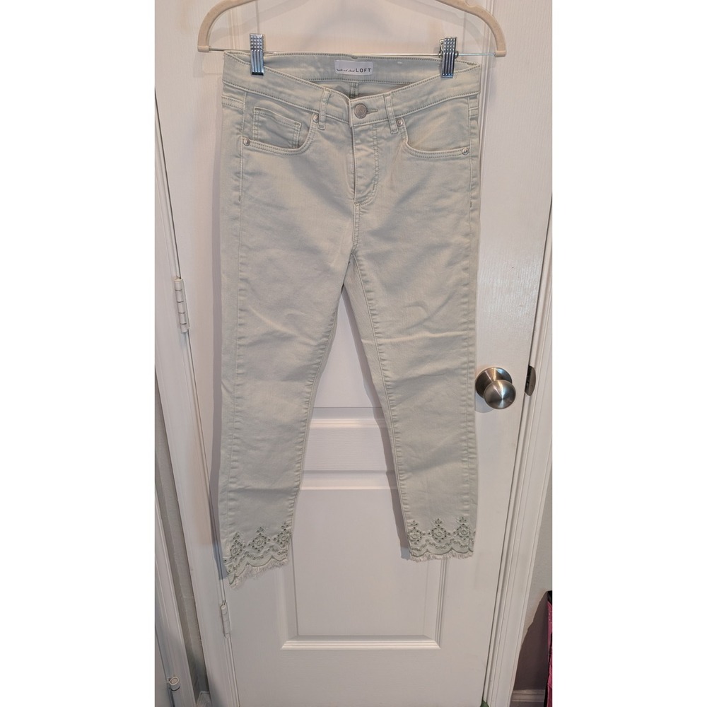 LOFT Skinny Crop Jeans Women's 25/0 Scalloped Embellished Hem Mid Rise